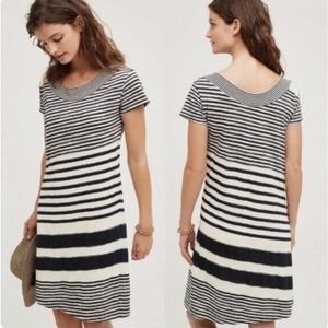 Anthropologie Maeve Haven Striped Navy Off White Knit Dress XS